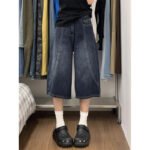Pantaloni a mezza gamba larghi larghi larghi stile americano jeans cropped blu scuro da donna 2025 nuovi pantaloni estivi di grande taglia larghi - immagine 6