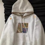 Maglia con cappuccio vintage americana ricamata alla moda nazionale Autunno e Inverno dimagrante in velluto stile pigro e sciolto Taglie forti - immagine 6